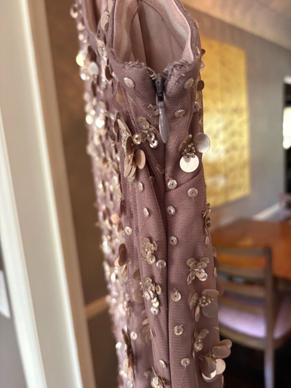 NWT Adrianna Papell Beaded One Shoulder Gown in Stone/Taupe. Size 10 - Picture 11 of 16